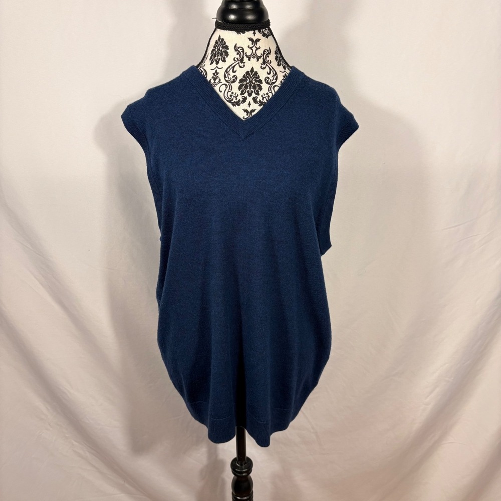 Turnbury Mens Blue 100% Extra Fine Merino Wool V-Neck Sweater Vest Size Large